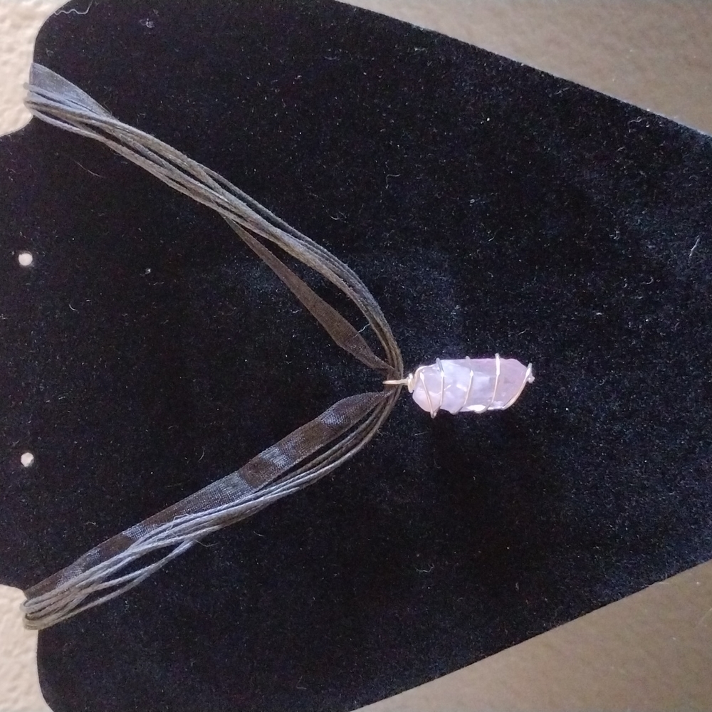 Wire wrapped quartz crystal necklace